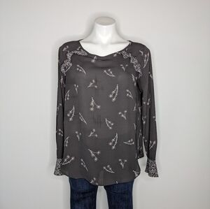 ✨3/$15 LOFT Outlet grey pink sheer floral blouse top S